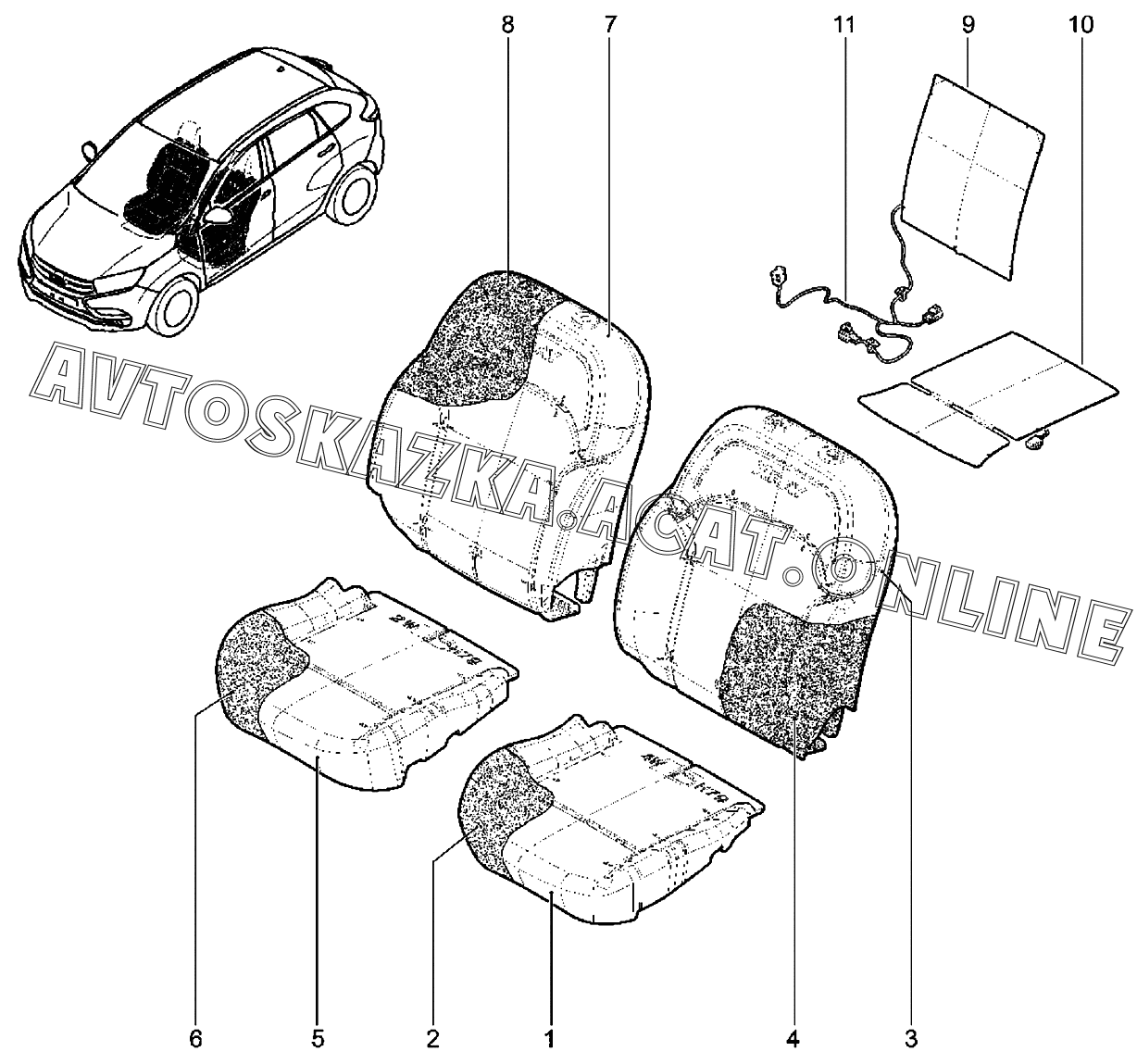 Обивка, набивка, обогрев передних сидений (Кросс) ВАЗ XRAY (Lada XRAY ...
